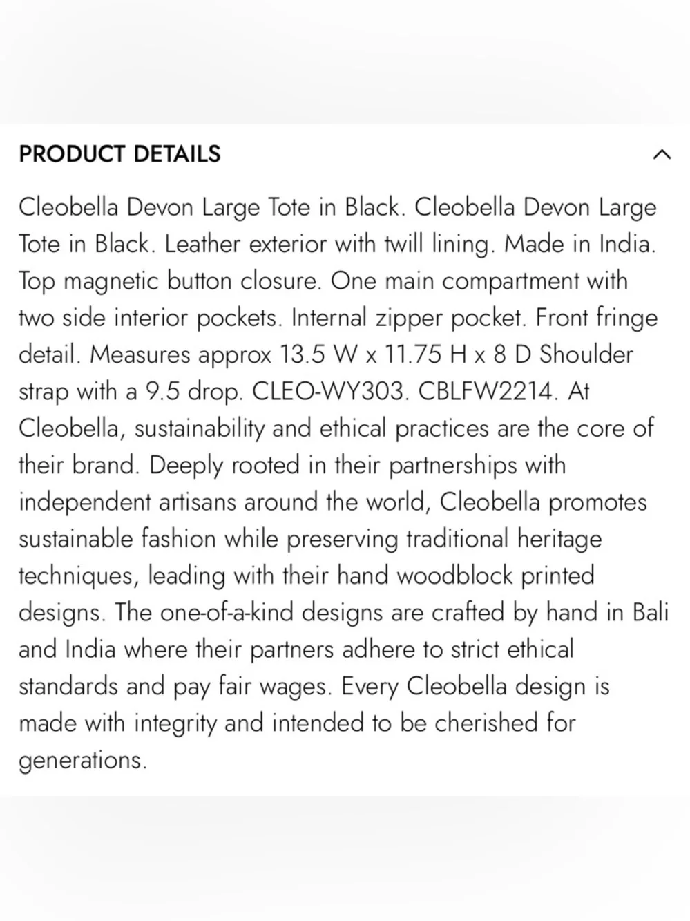 Cleobella  🖤 Devon large fringe leather tote